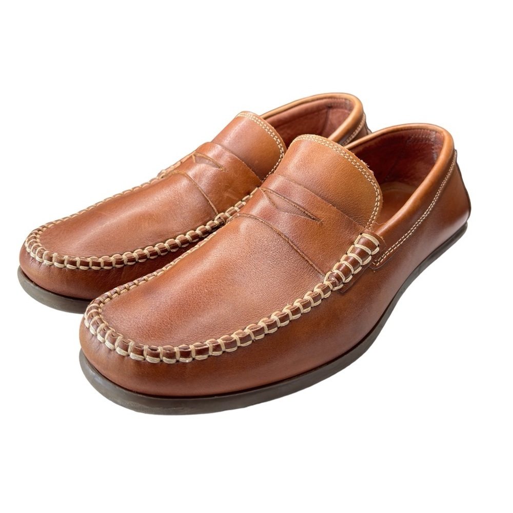 Johnston & Murphy Men's Penny Driving Loafers Moc Toe Shoes Size 8 Brown Leather - Picture 1 of 8